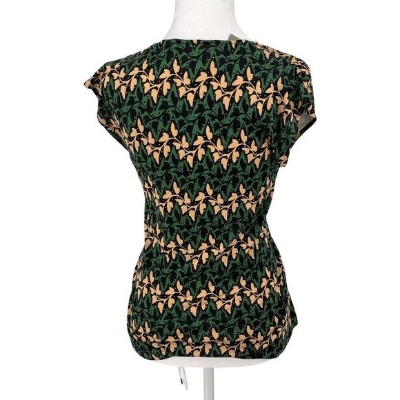 Diane von Fürstenberg Silk Blend Floral Tie-Front Top Size M Leaf Print GUC - Picture 6 of 12